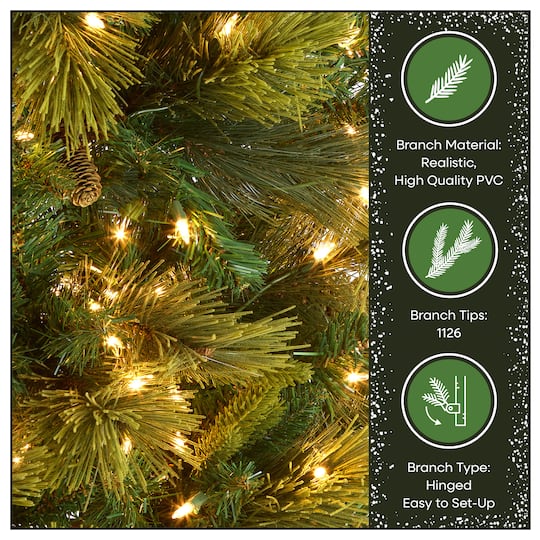 9 ft. Pre-Lit Carolina Pine Slim Artificial Christmas Tree with Flocked Pine Cones, Clear Lights